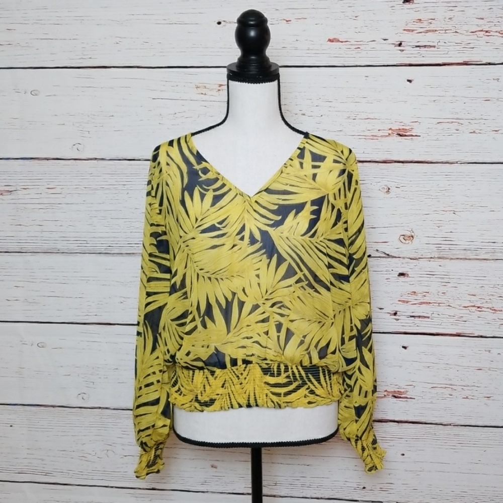 H&M // Yellow Palm Print Boho Style Top